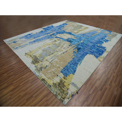 Modern and Contemporary Wool Hand Knotted Rug Ivory No Border 12.1X13.10 -O079915