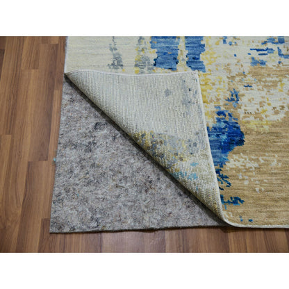 Modern and Contemporary Wool Hand Knotted Rug Ivory No Border 12.1X13.10 -O079915