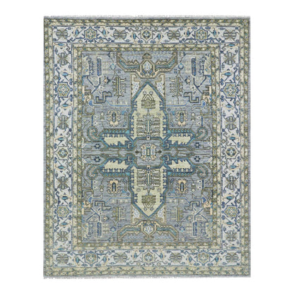 Heriz Wool Hand Knotted Rug Grey White 8.0X10.1 -O079917