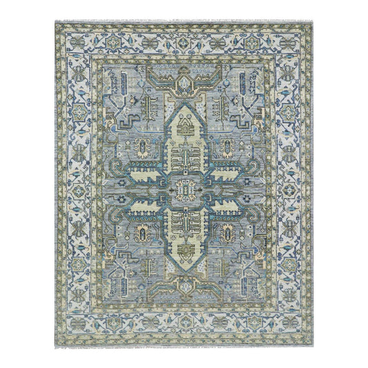 Heriz Wool Hand Knotted Rug Grey White 8.0X10.1 -O079917