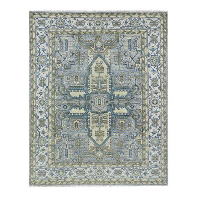 Heriz Wool Hand Knotted Rug Grey White 8.0X10.1 -O079917