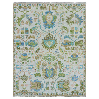 Oushak And Peshawar Wool Hand Knotted Rug Ivory White 8.1X10.4 -O079919