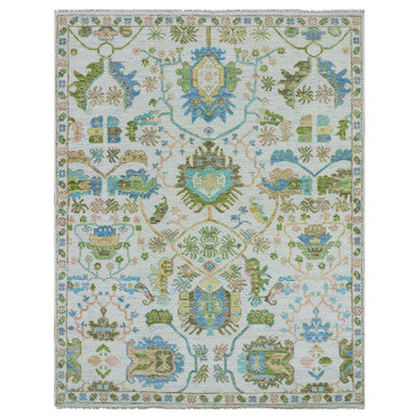 Oushak And Peshawar Wool Hand Knotted Rug Ivory White 8.1X10.4 -O079919