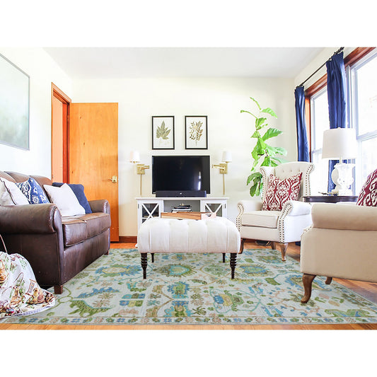 Oushak And Peshawar Wool Hand Knotted Rug Ivory White 8.1X10.4 -O079919