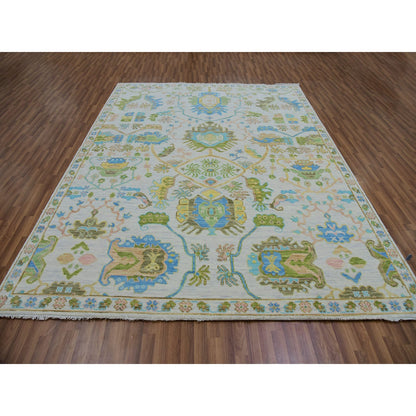 Oushak And Peshawar Wool Hand Knotted Rug Ivory White 8.1X10.4 -O079919