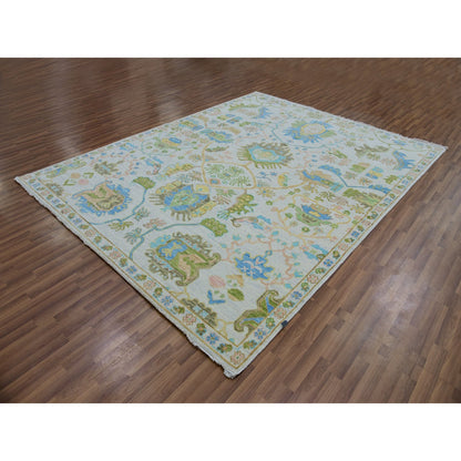 Oushak And Peshawar Wool Hand Knotted Rug Ivory White 8.1X10.4 -O079919