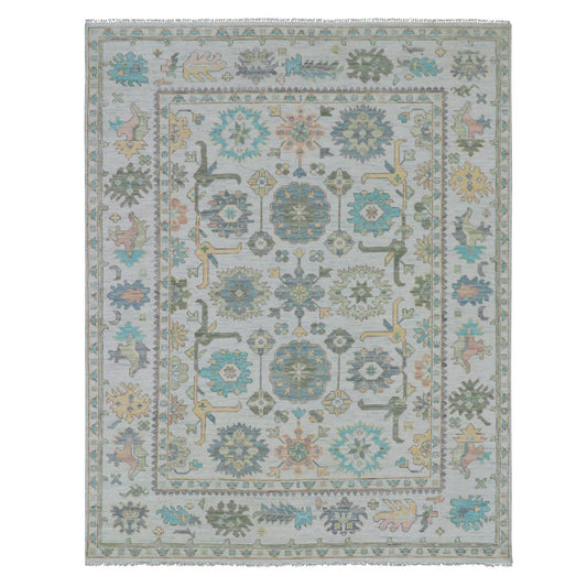 Oushak And Peshawar Wool Hand Knotted Rug Ivory Cascading White 8.0X10.3 -O079922