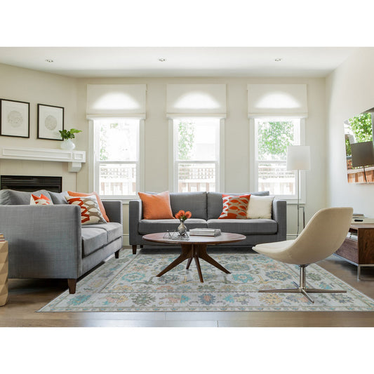 Oushak And Peshawar Wool Hand Knotted Rug Ivory Cascading White 8.0X10.3 -O079922