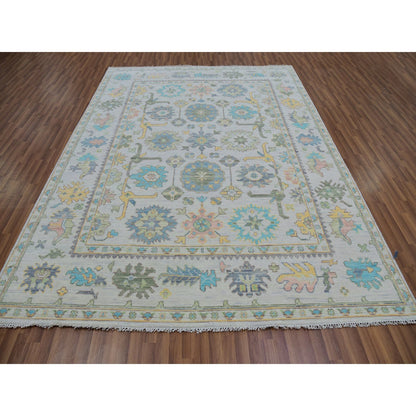 Oushak And Peshawar Wool Hand Knotted Rug Ivory Cascading White 8.0X10.3 -O079922
