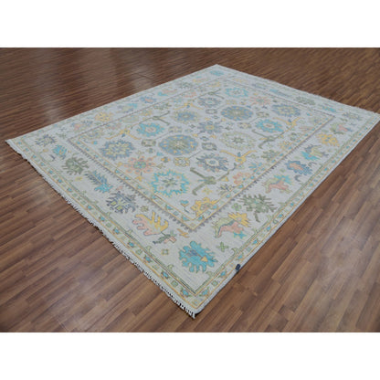 Oushak And Peshawar Wool Hand Knotted Rug Ivory Cascading White 8.0X10.3 -O079922