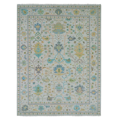Oushak And Peshawar Wool Hand Knotted Rug Ivory White 9.0X12.0 -O079927