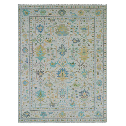 Oushak And Peshawar Wool Hand Knotted Rug Ivory White 9.0X12.0 -O079927