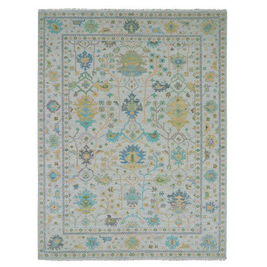 Oushak And Peshawar Wool Hand Knotted Rug Ivory White 9.0X12.0 -O079927