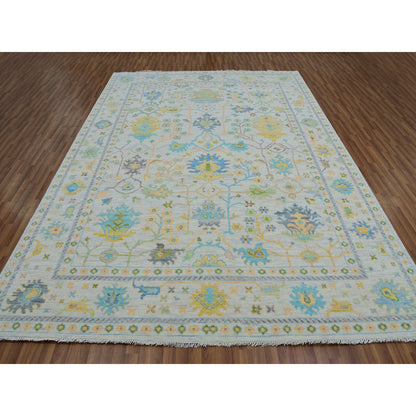 Oushak And Peshawar Wool Hand Knotted Rug Ivory White 9.0X12.0 -O079927
