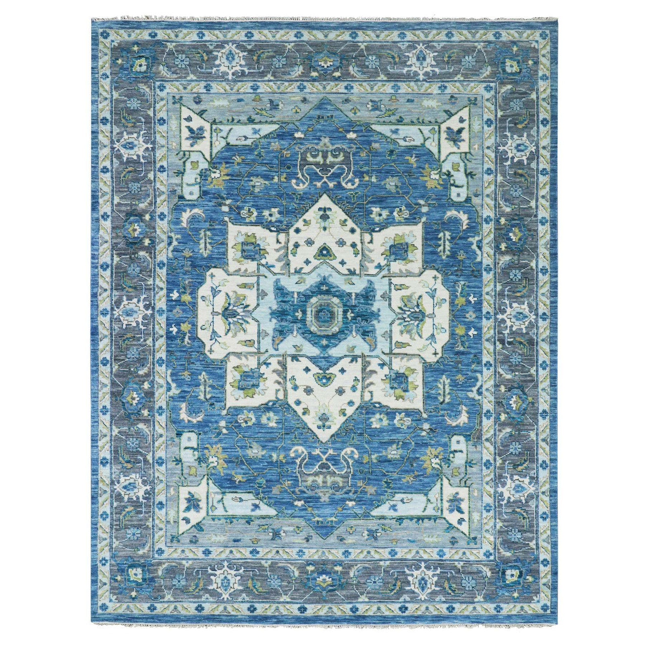 Blue 9'2" x 12'0" Heriz Hand knotted Wool Rug -O079928