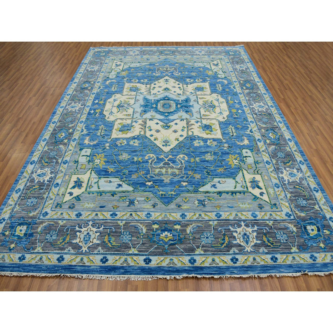 Blue 9'2" x 12'0" Heriz Hand knotted Wool Rug -O079928