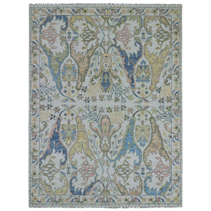 Oushak And Peshawar Wool Hand Knotted Rug Ivory White 8.10X11.9 -O079929