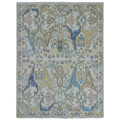 Oushak And Peshawar Wool Hand Knotted Rug Ivory White 8.10X11.9 -O079929