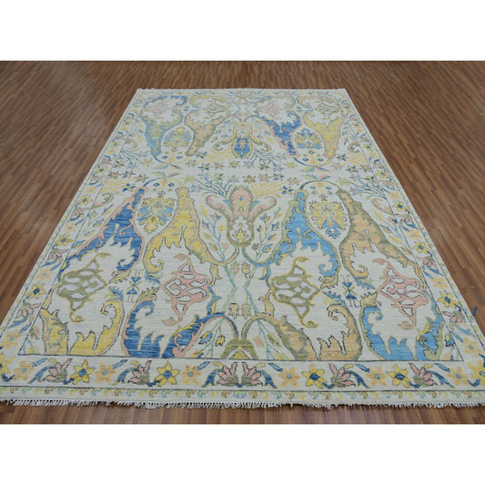 Oushak And Peshawar Wool Hand Knotted Rug Ivory White 8.10X11.9 -O079929