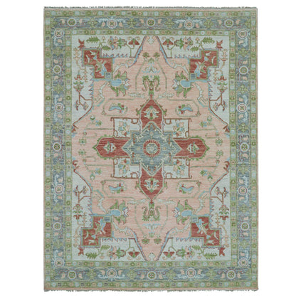 Heriz Wool Hand Knotted Rug Pink Blue 9.1X12.0 -O079930