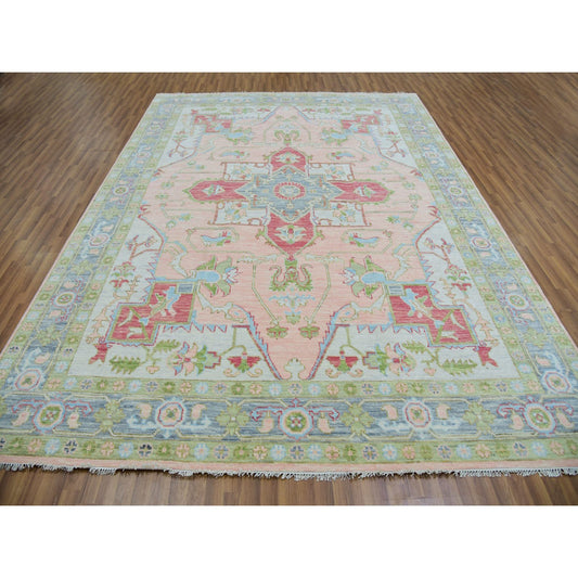 Heriz Wool Hand Knotted Rug Pink Blue 9.1X12.0 -O079930