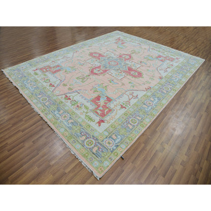 Heriz Wool Hand Knotted Rug Pink Blue 9.1X12.0 -O079930
