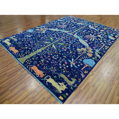 Oushak And Peshawar Wool Hand Knotted Rug Blue No Border 9.0X12.0 -O079935