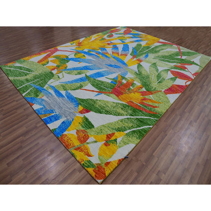 Modern and Contemporary Wool Hand Knotted Rug Ivory No Border 9.0X12.3 -O079936