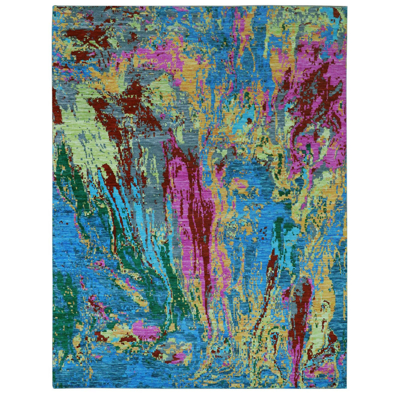 Blue 9'0" x 11'9" Modern and Contemporary Hand knotted Wool Rug - Sku: O079937