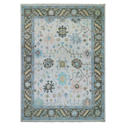 Oushak And Peshawar Wool Hand Knotted Rug Ivory Moss Green 10.2X14.1 -O079938