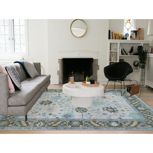 Oushak And Peshawar Wool Hand Knotted Rug Ivory Moss Green 10.2X14.1 -O079938