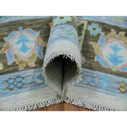 Oushak And Peshawar Wool Hand Knotted Rug Ivory Moss Green 10.2X14.1 -O079938