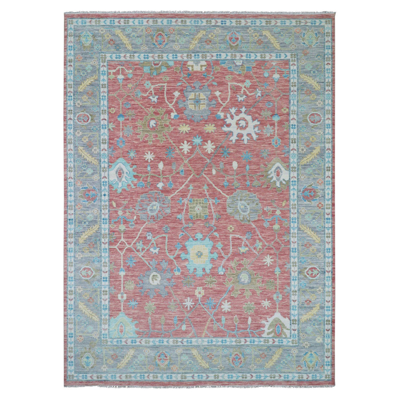 Oushak And Peshawar Wool Hand Knotted Rug Pink Gray 10.1X14.0 -O079939