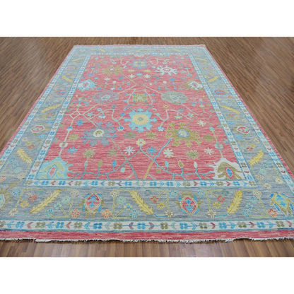 Oushak And Peshawar Wool Hand Knotted Rug Pink Gray 10.1X14.0 -O079939