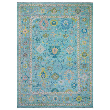 Oushak And Peshawar Wool Hand Knotted Rug Blue Blue 10.2X14.0 -O079942