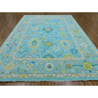 Oushak And Peshawar Wool Hand Knotted Rug Blue Blue 10.2X14.0 -O079942