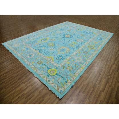 Oushak And Peshawar Wool Hand Knotted Rug Blue Blue 10.2X14.0 -O079942