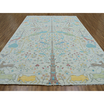 Oushak And Peshawar Wool Hand Knotted Rug Ivory No Border 10.1X13.10 -O079943