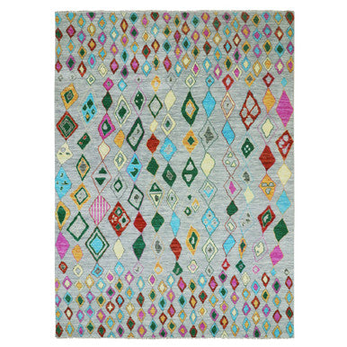 Modern and Contemporary Wool Hand Knotted Rug Grey No Border 10.2X14.0 -O079944