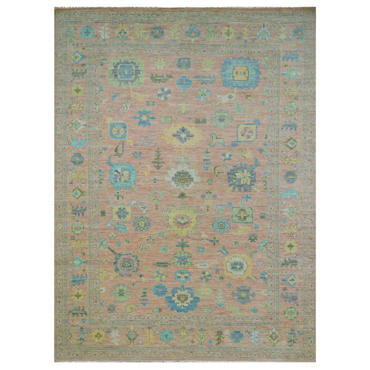 Oushak And Peshawar Wool Hand Knotted Rug Pink Pink 10.3X14.0 -O079946