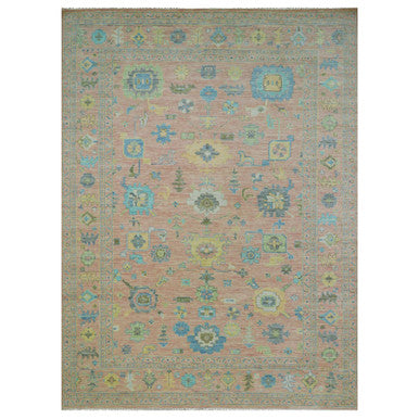 Oushak And Peshawar Wool Hand Knotted Rug Pink Pink 10.3X14.0 -O079946