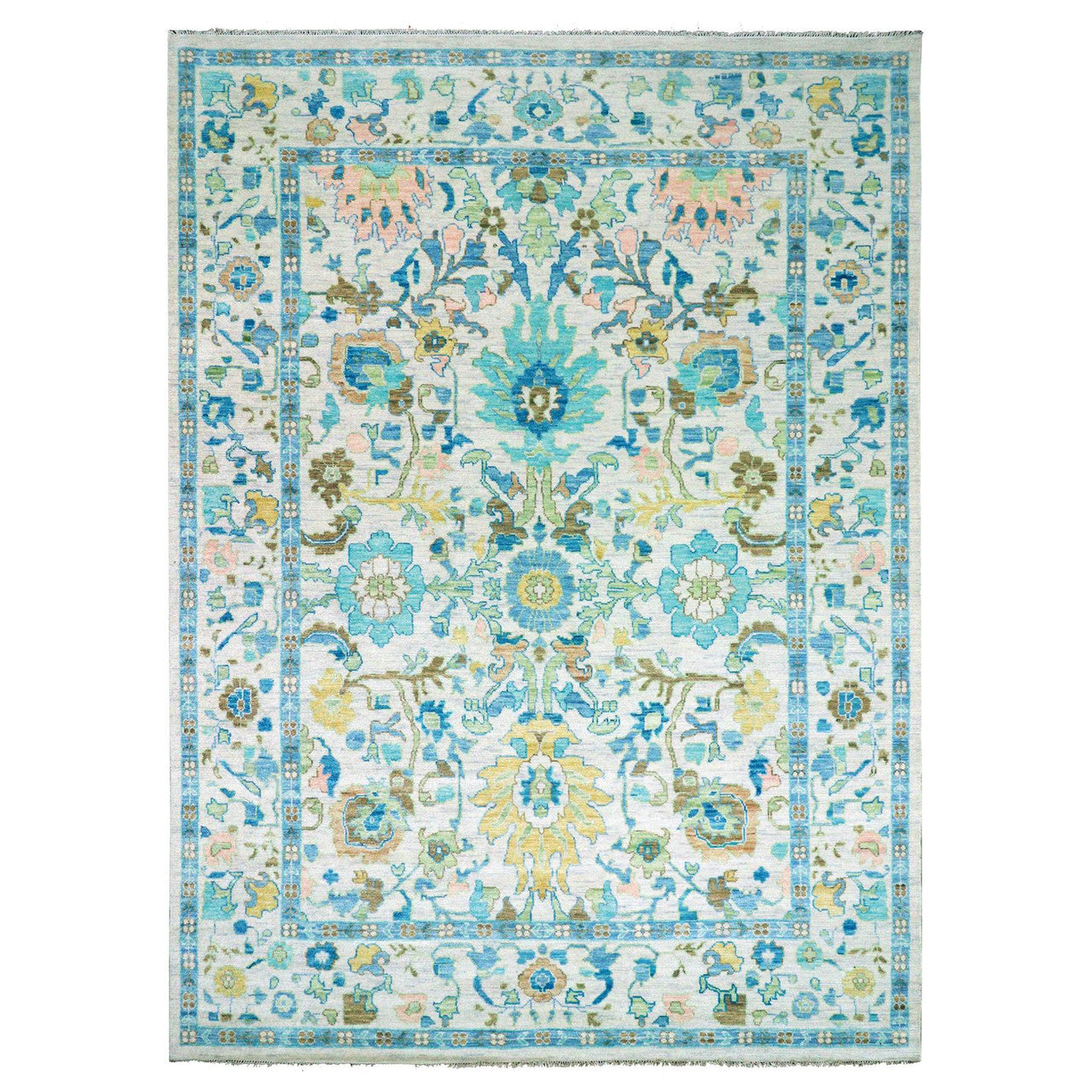 Oushak And Peshawar Wool Hand Knotted Rug Ivory Ivory 10.2X14.0 -O079947