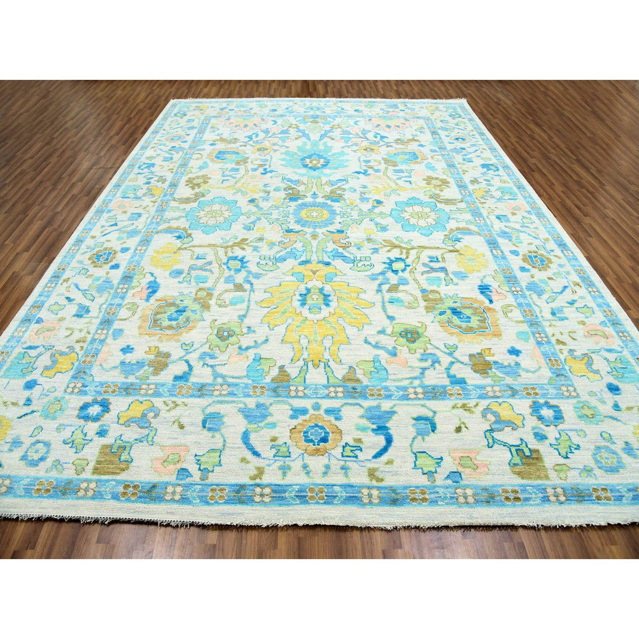 Oushak And Peshawar Wool Hand Knotted Rug Ivory Ivory 10.2X14.0 -O079947