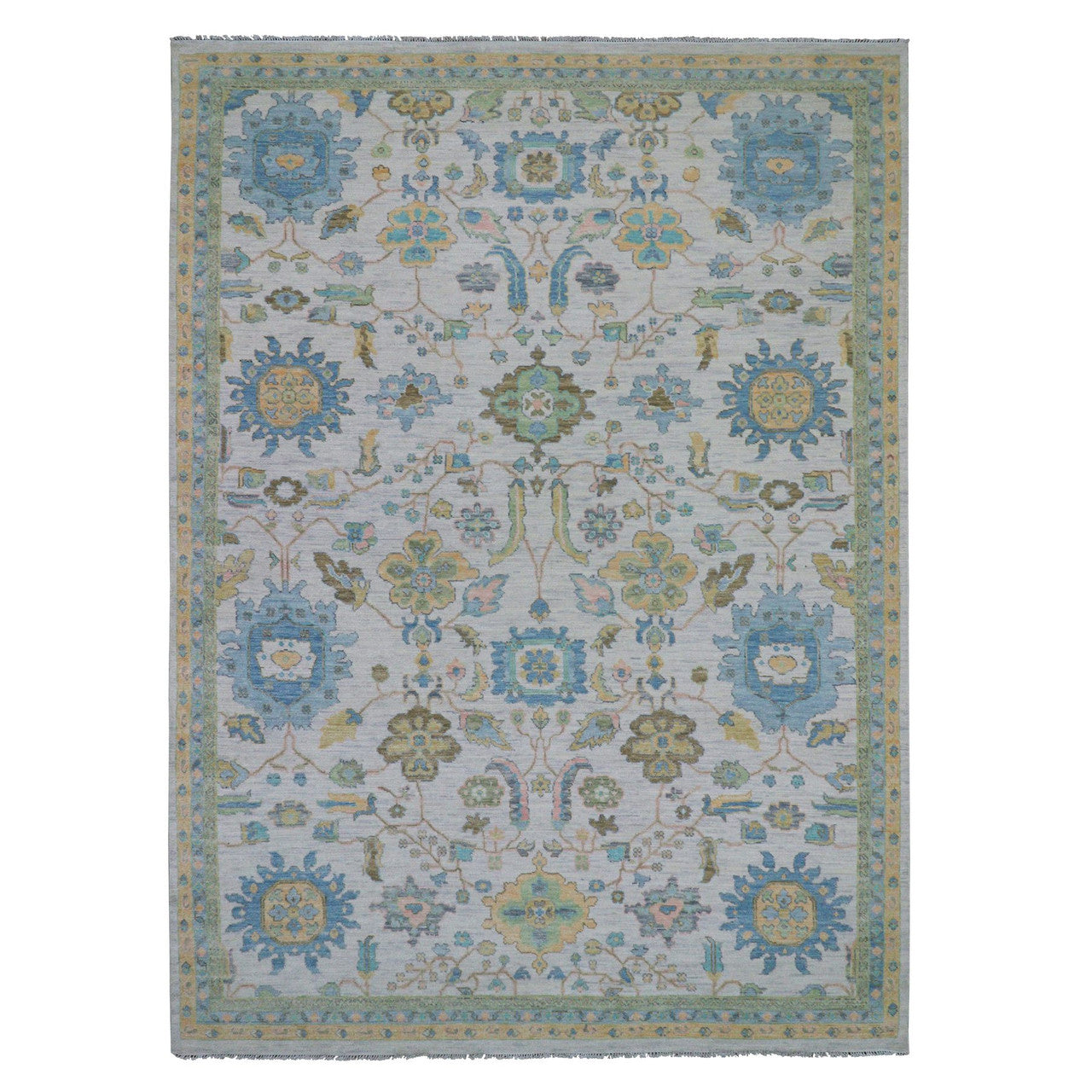 Oushak And Peshawar Wool Hand Knotted Rug Ivory Yellow 10.1X14.0 -O079949