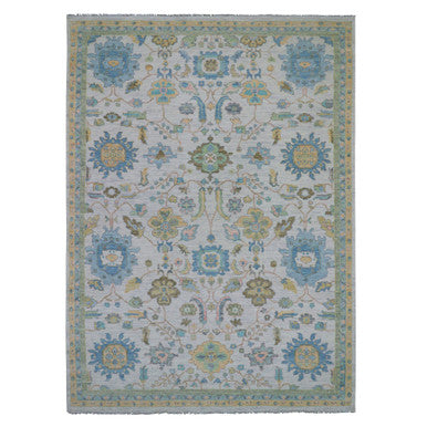 Oushak And Peshawar Wool Hand Knotted Rug Ivory Yellow 10.1X14.0 -O079949