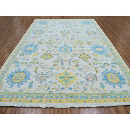 Oushak And Peshawar Wool Hand Knotted Rug Ivory Yellow 10.1X14.0 -O079949