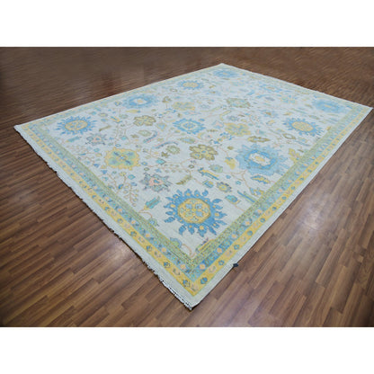 Oushak And Peshawar Wool Hand Knotted Rug Ivory Yellow 10.1X14.0 -O079949