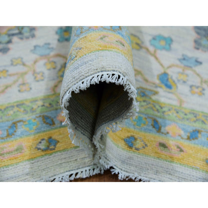 Oushak And Peshawar Wool Hand Knotted Rug Ivory Yellow 10.1X14.0 -O079949