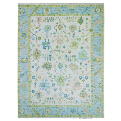 Oushak And Peshawar Wool Hand Knotted Rug Ivory Light Blue 10.1X14.0 -O079950