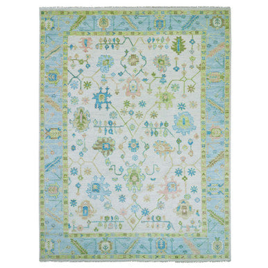 Oushak And Peshawar Wool Hand Knotted Rug Ivory Light Blue 10.1X14.0 -O079950